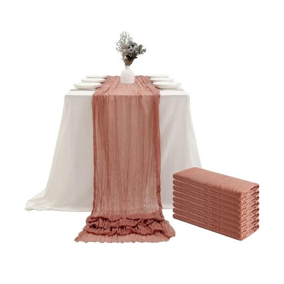 8 pcs Cheesecloth Table Runner Boho Gauze Dusty Blush -Wedding Decor X Long 13ft - Picture 1 of 5